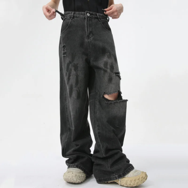 Vintage-Jeans aus geradem, zerrissenem Denim im Used-Look