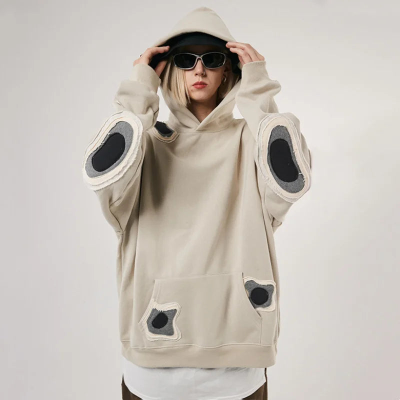Vintage American Style Patchwork Fleece Hoodie