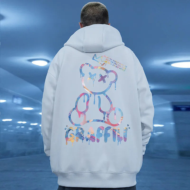 Retro-Hoodie mit Graffiti-Bärenprint