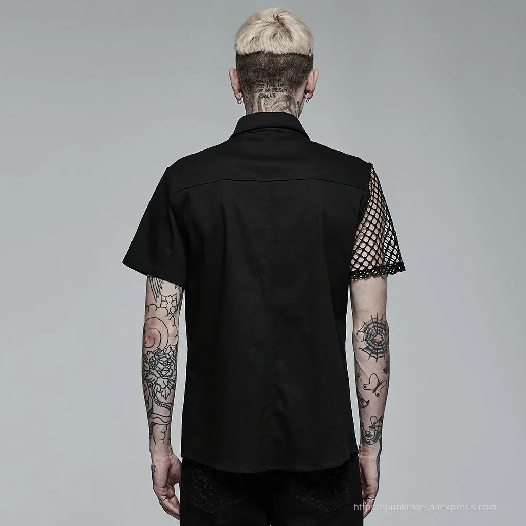 Gothic-Hemd mit asymmetrischem schwarzen Ghost-Button-Muster