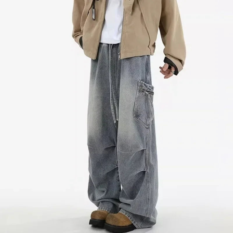 High Street Pleated Cargo Denim Jeans