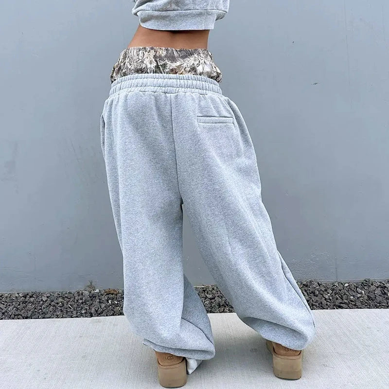 Pantalon de survêtement de sport à double laçage et taille haute