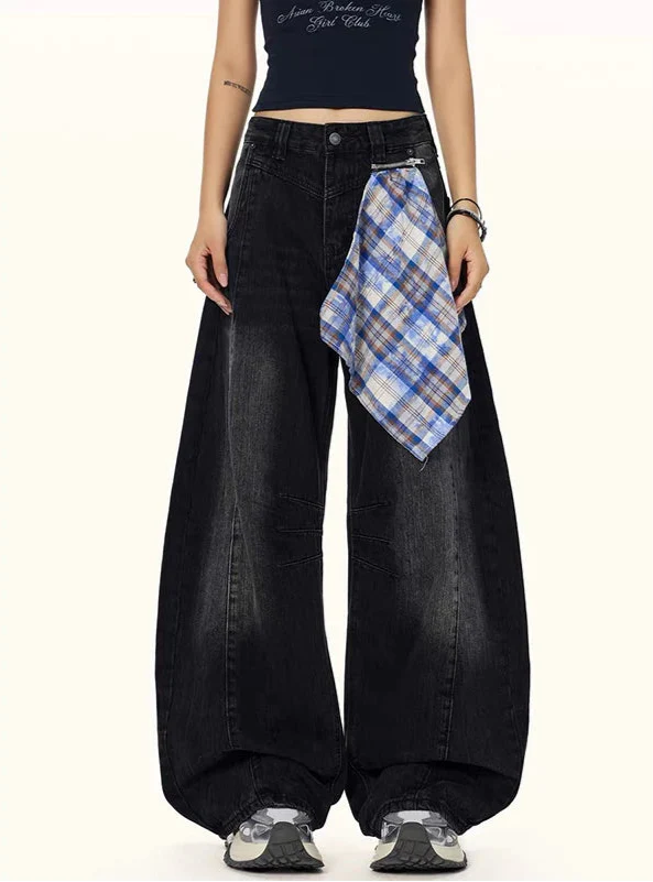 Herbstliche Streetwear Blaue Jacquard Schlagjeans