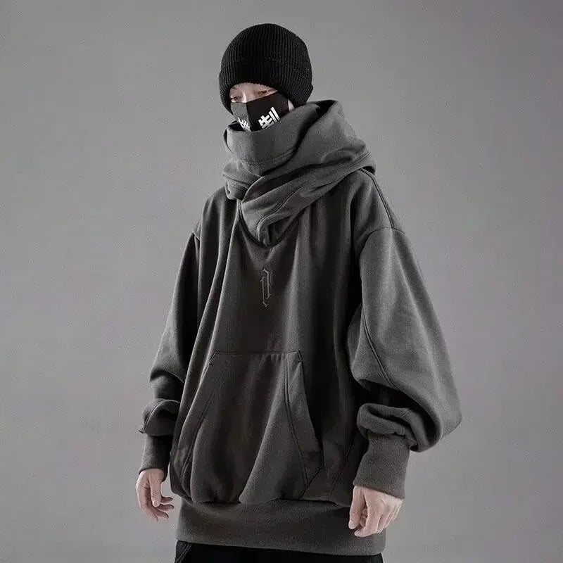Schwarzer, japanisch bestickter Oversized-Hoodie