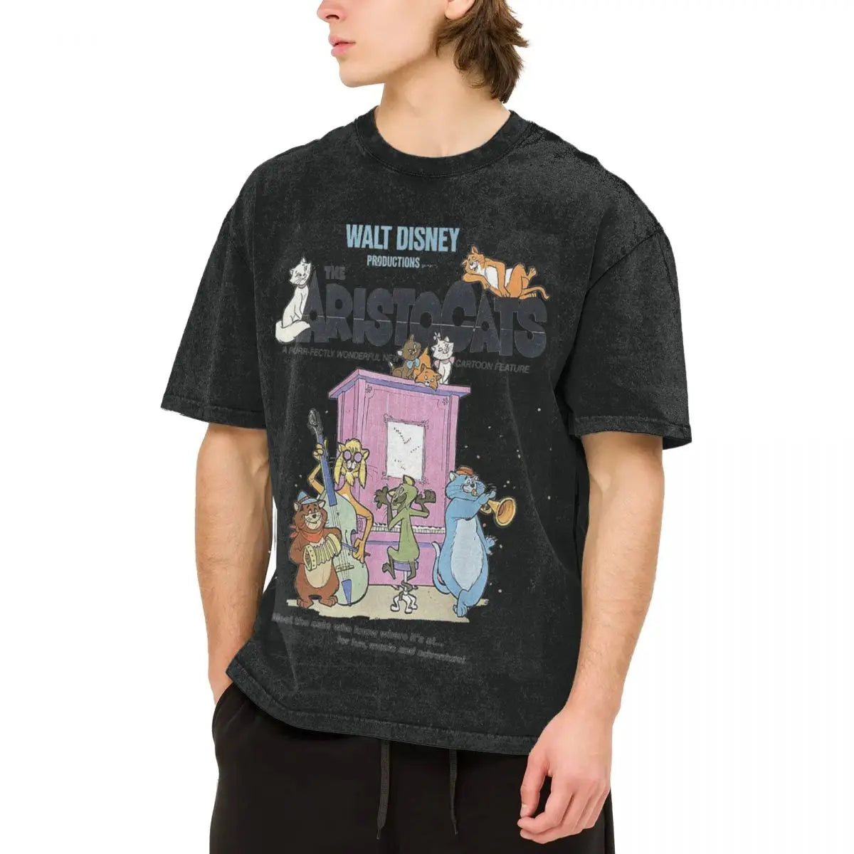 Aristocats Klavierprint Rundhals-Baumwoll-T-Shirt