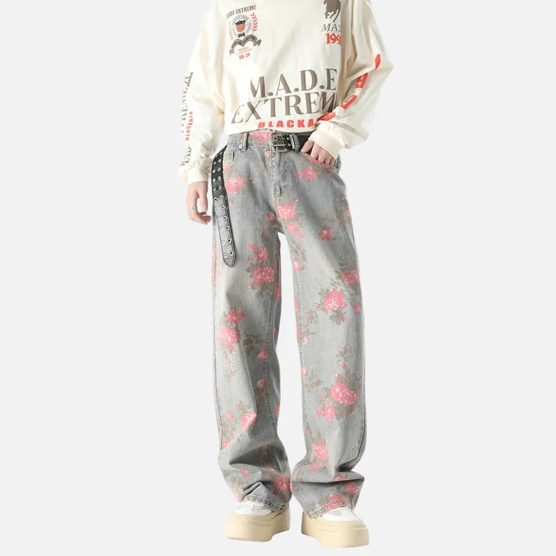 Y2K Vielseitige Jeans mit Blumenmuster und geradem Bein