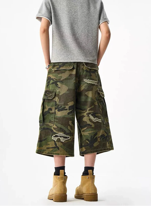 Strapazierfähige Streetwear-Cargojers mit weitem Bein und Camouflage-Muster