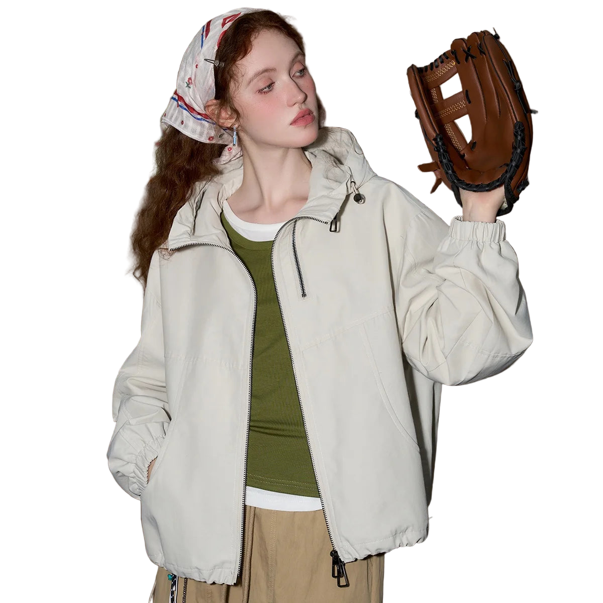 Dual-Zipper Hooded Women’s Windbreaker Jacket