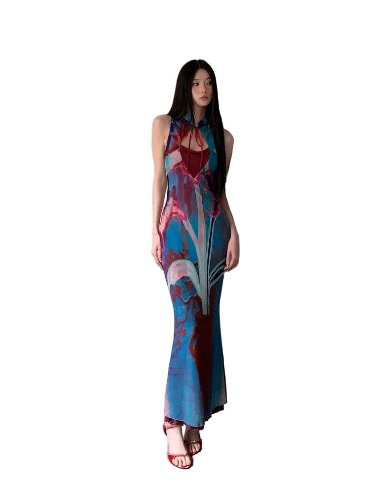 Y2K Floral Sleeveless Bodycon Midi Dress