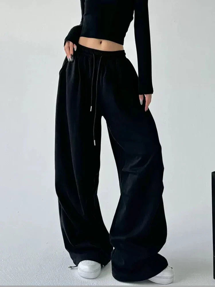 Damen Retro Vintage High Waist Wide Leg Jogginghose