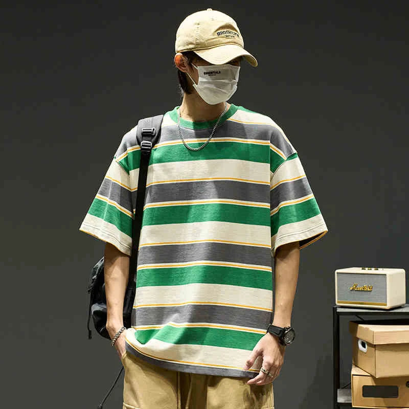 T-shirt à manches courtes rayé style hip-hop pour homme
