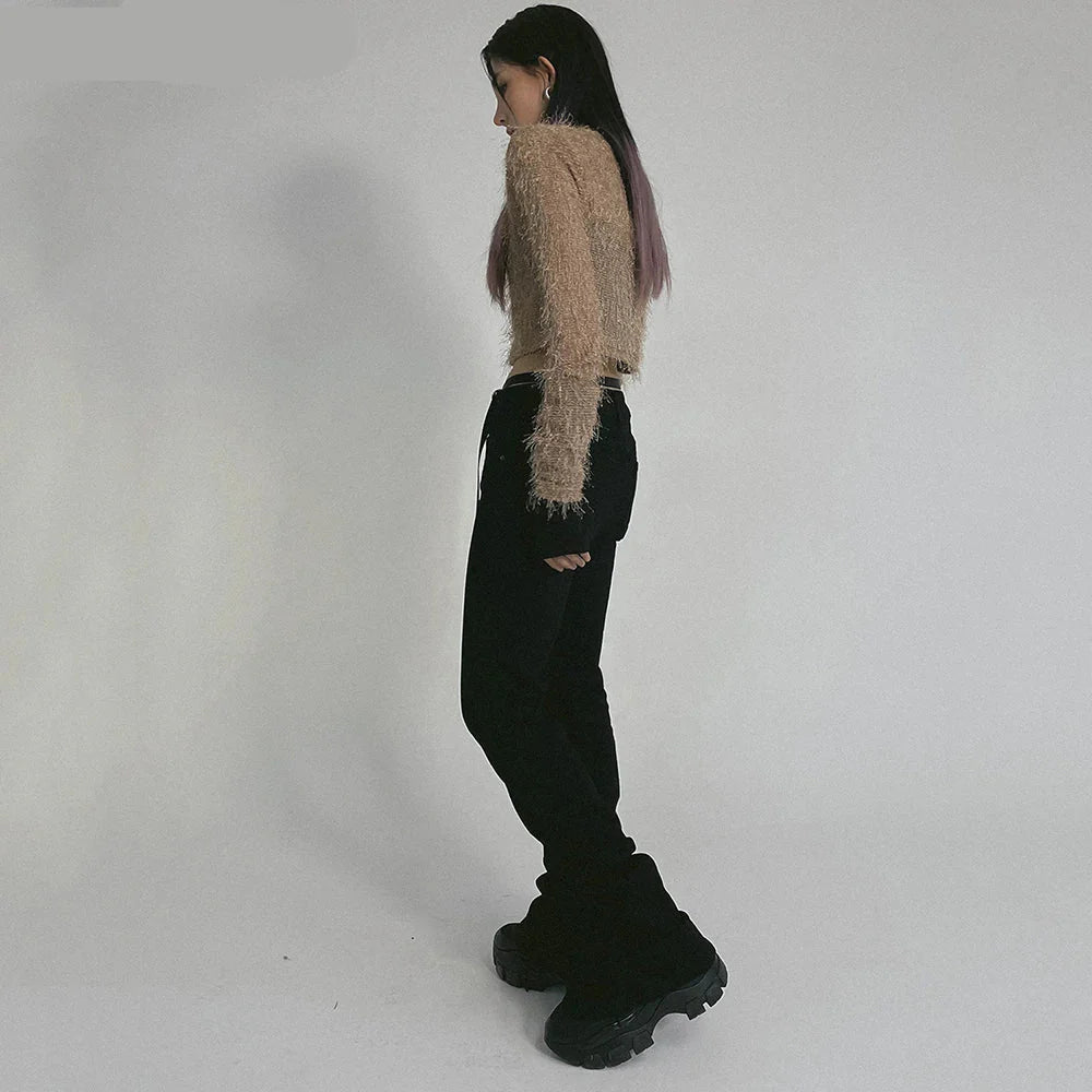Jean noir slim taille haute évasé