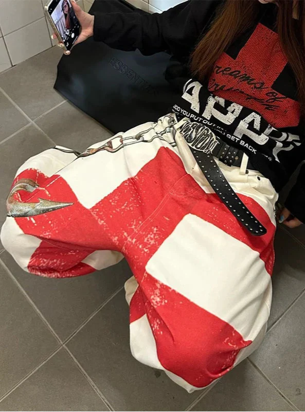 Y2K Vintage Weiße Jeans im japanischen Stil mit weitem Bein