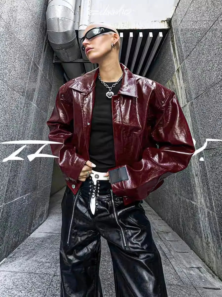 Strapazierfähige, luftige Oversize-PU-Lederjacke für den Herbst