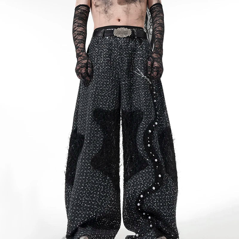 Jeans mit Perlen-Patchwork und Pailletten