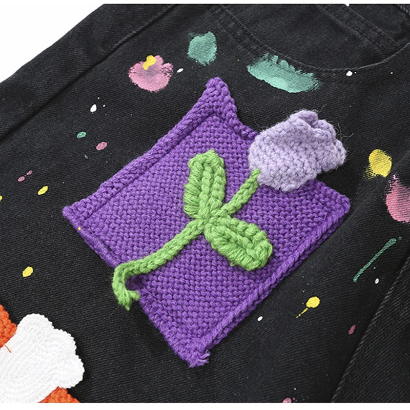 Jeansshorts mit Vintage-Blumenmuster