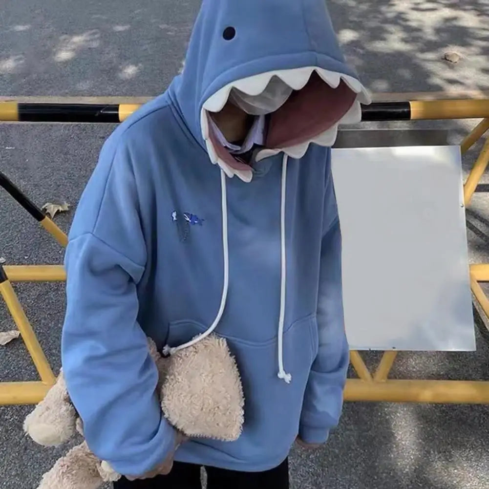 Sweat à capuche kawaii patchwork requin drôle Y2K
