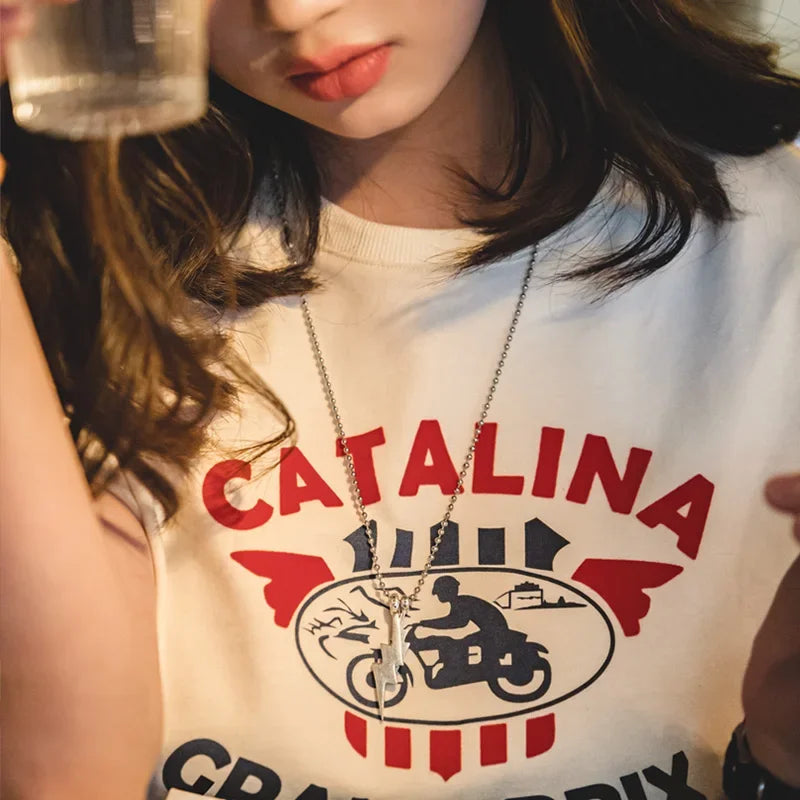 Lässiges Baumwoll-T-Shirt mit Vintage-Buchstabenprint