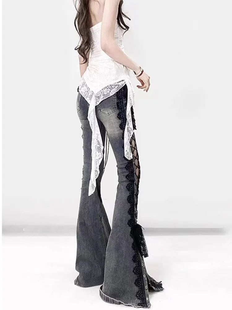 Jean à lacets vintage pour femme