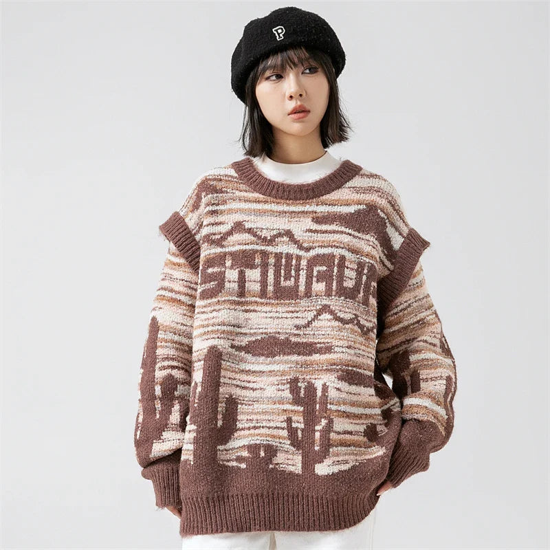 Damen-Strickpullover „Desert Waves Cactus“