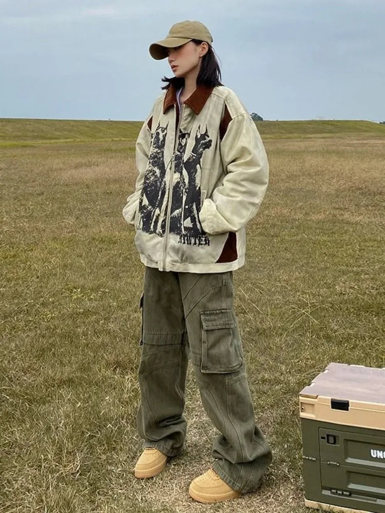 Veste oversize streetwear vintage à imprimé dessin animé