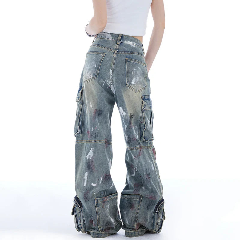 Cloud-Soft Graffiti Contrast Color Denim Jeans