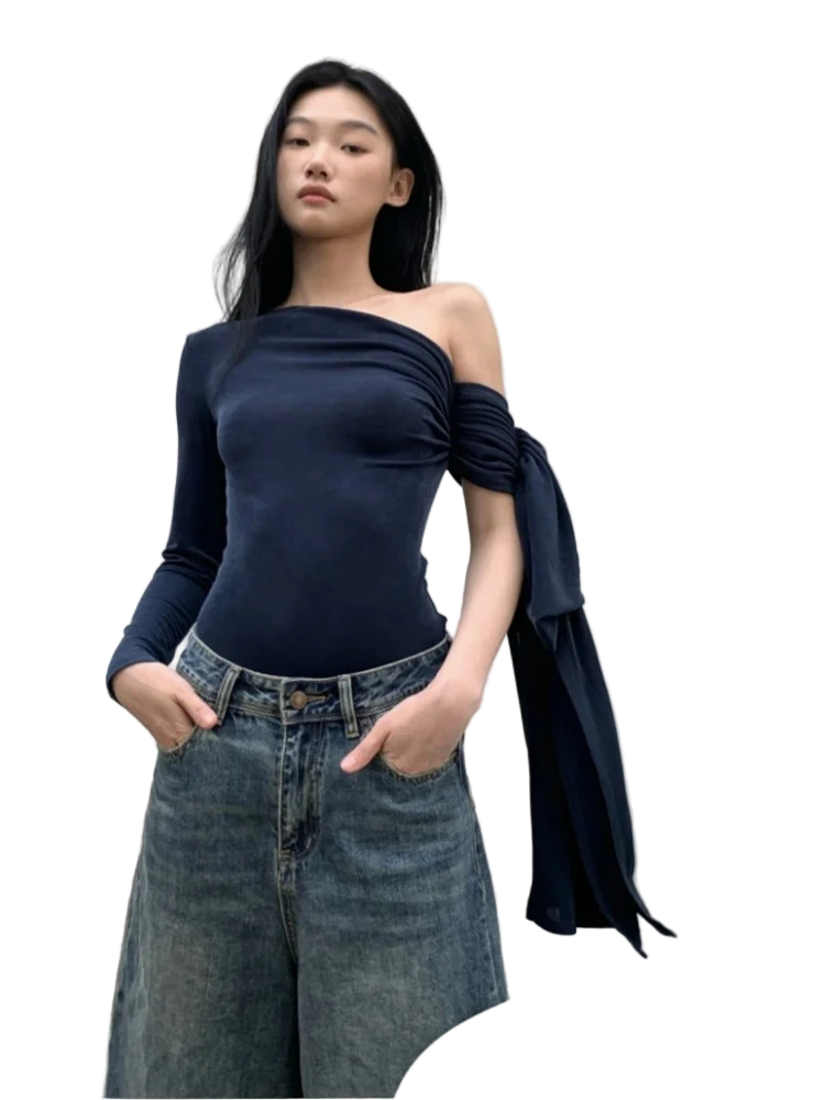 Y2K Off-Shoulder Knitted Long Sleeve Women's Top