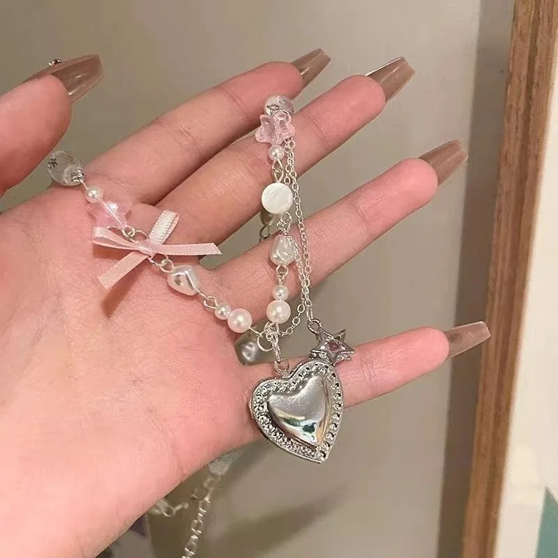 Coquette Heart Beaded Necklace