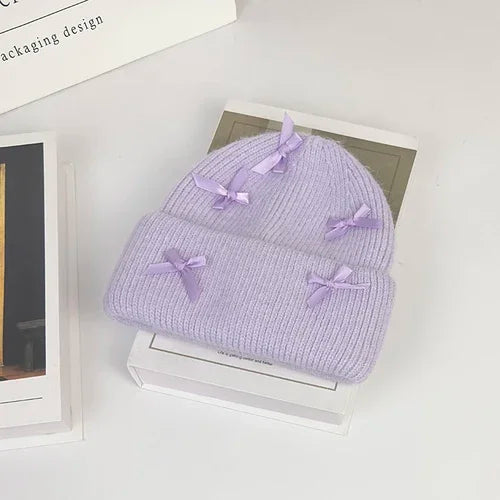 Bonnet tricoté en fourrure de lapin