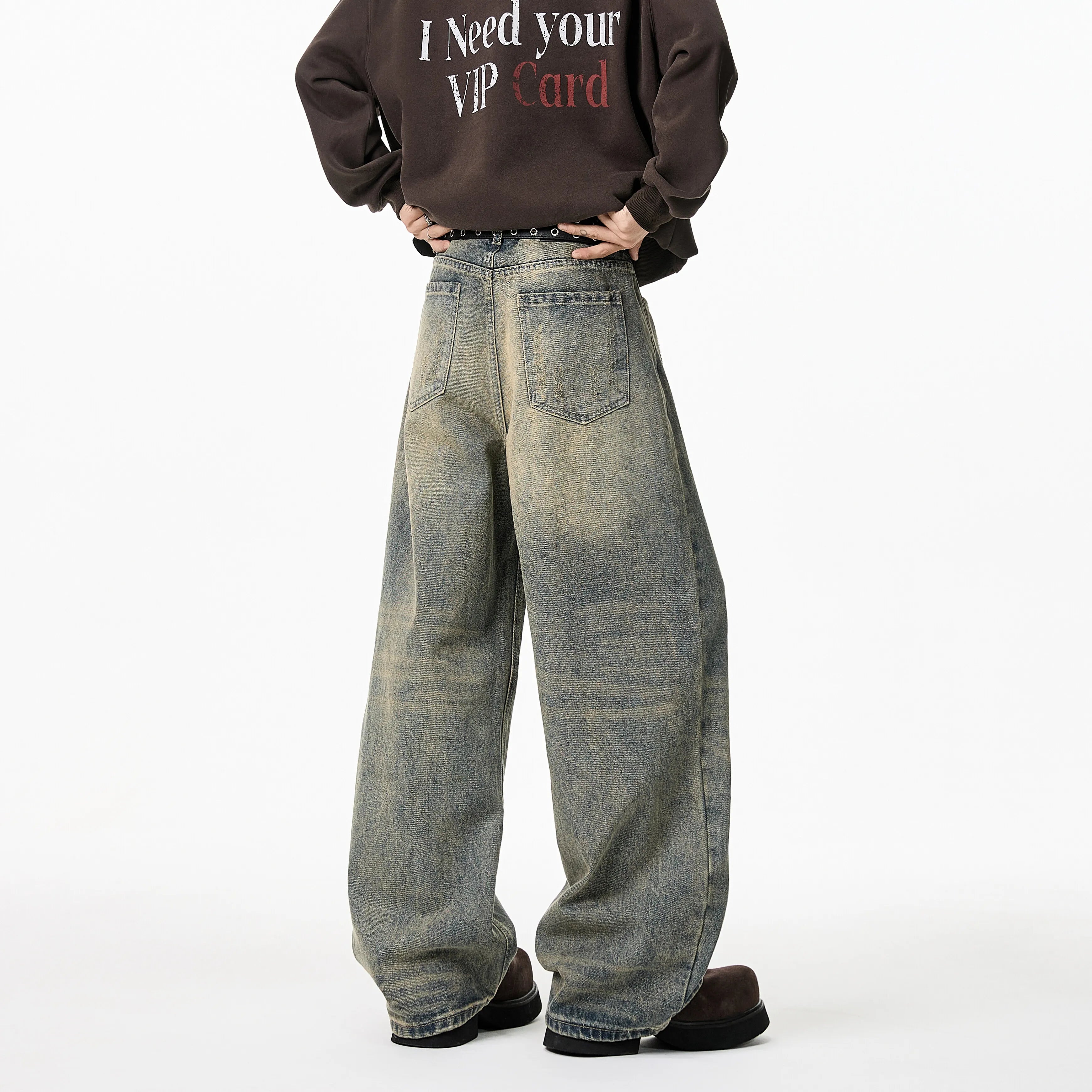 Vintage-Jeans mit Used-Look und weitem Bein