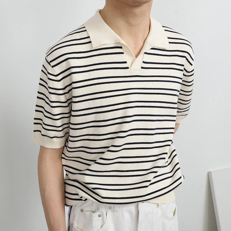 Men's Comfort Luxury Knitted Striped Polo T-Shirt