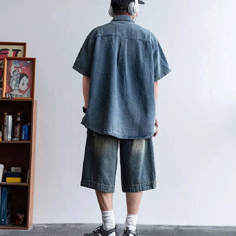 Retro-Jeansshorts mit weitem Bein