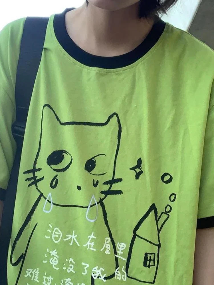 T-shirt chaton fantaisiste coréen Y2K