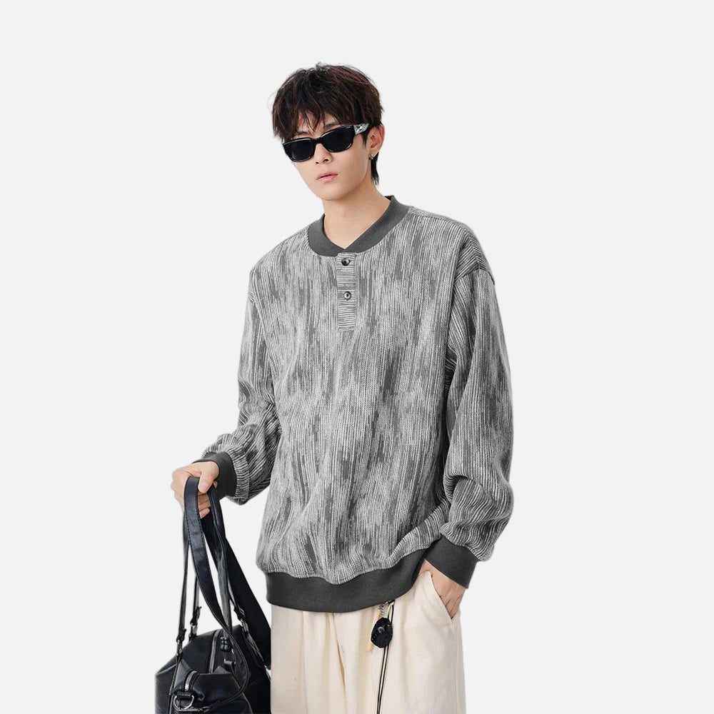 Gemütliches Sweatshirt mit geripptem Henley-Ausschnitt