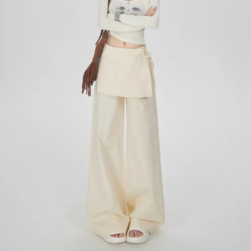 Vintage-Freizeithose mit Schnürung und hohem Bund