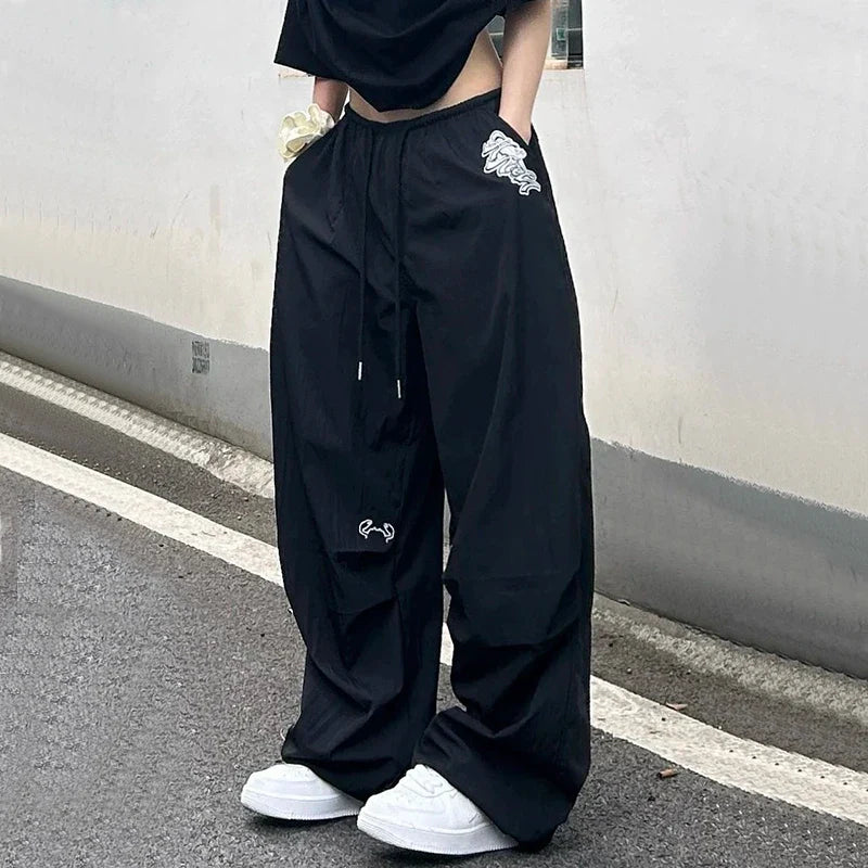 Pantalon de survêtement vintage streetwear à jambes larges et cordon de serrage