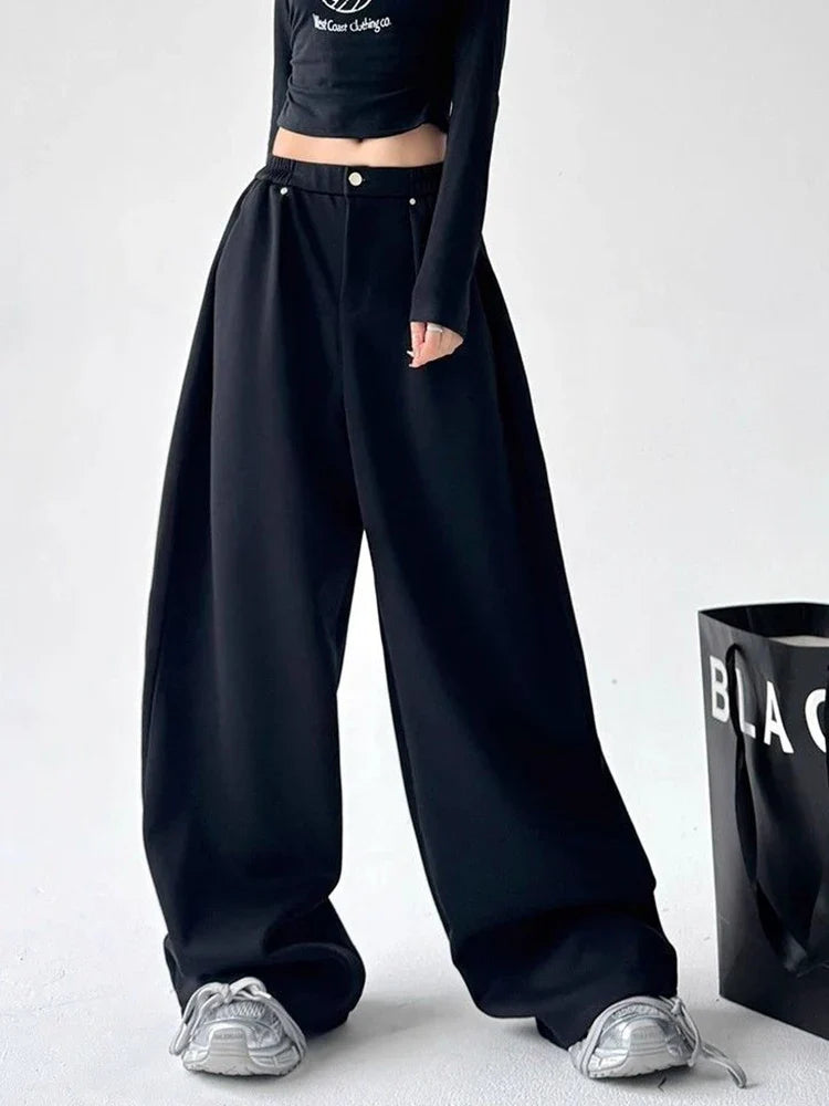 Coole, lockere graue Vintage-Jogginghose mit hohem Bund für Damen