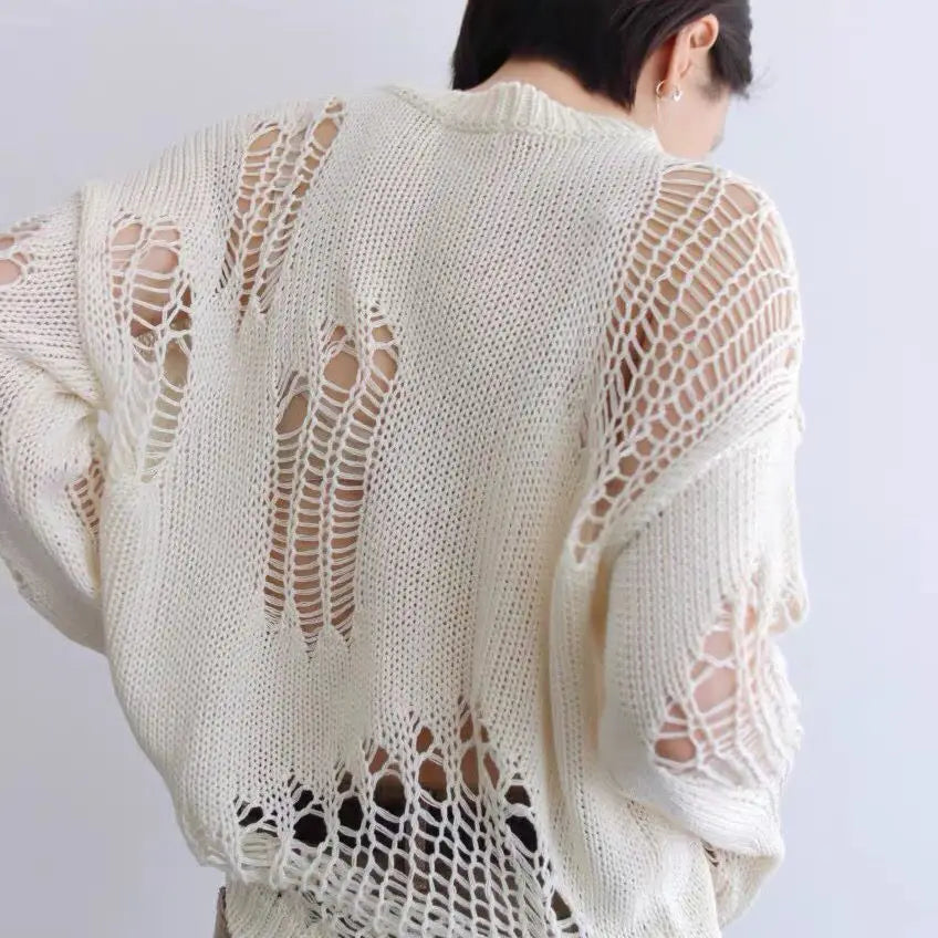 Damen Herbst Strickpullover mit Lochmuster