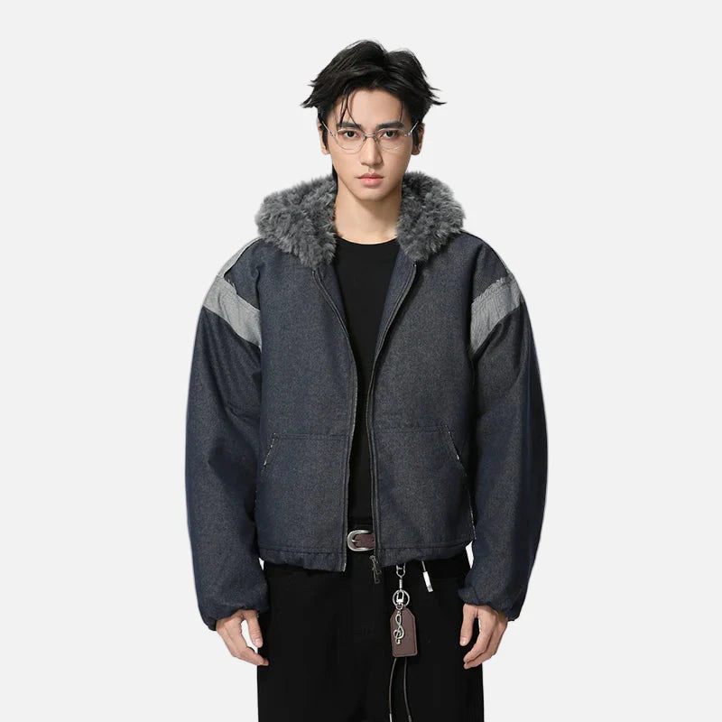 Y2K Vielseitige Patchwork-Kapuzenjacke aus Kunstpelz