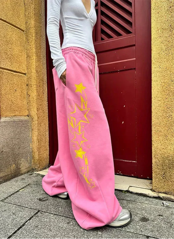 Japanische Oversize-Jogginghose in Pink mit weitem Bein