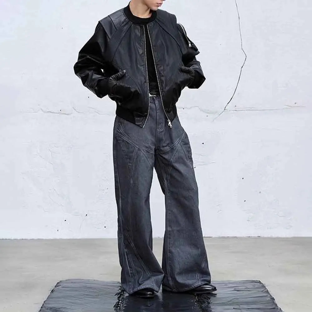 Streetwear-Winterlederjacke im amerikanischen Stil