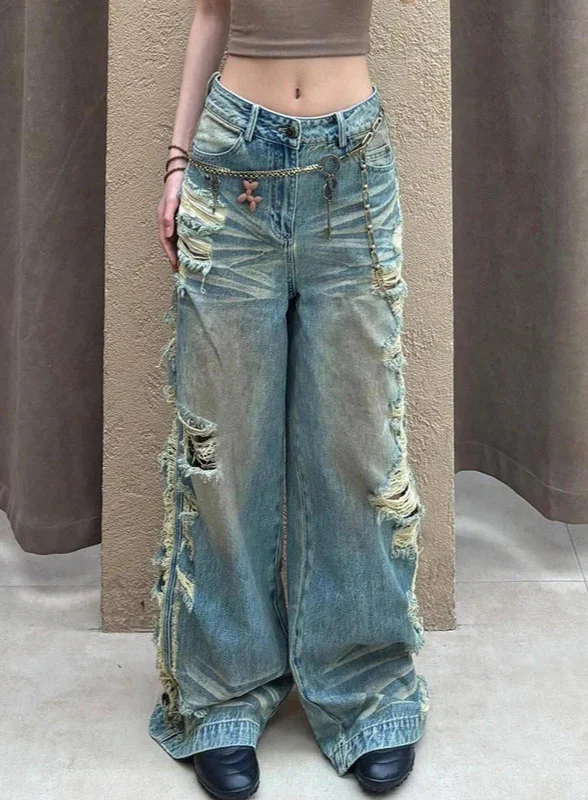 Streetwear Casual Vintage Oversize Ripped Denim Jeans