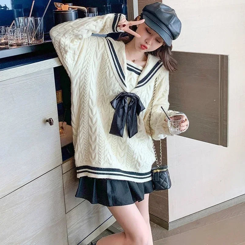 Women Cozy Cool Oversize Knitted V-Neck Sweater
