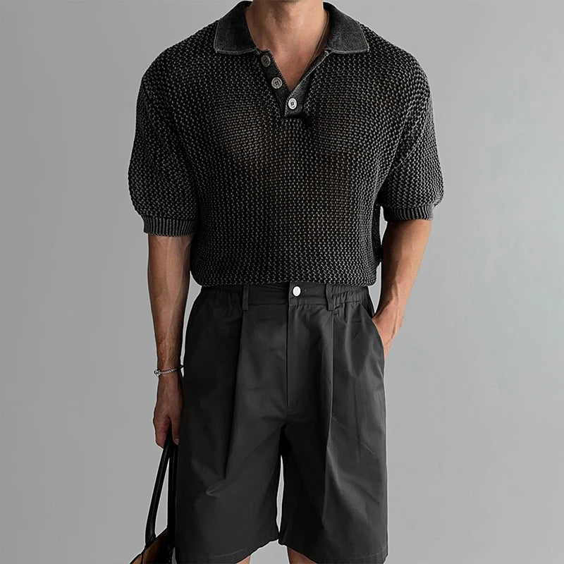 Casual Relax Luxury Hollow Out Style Polo T-Shirt