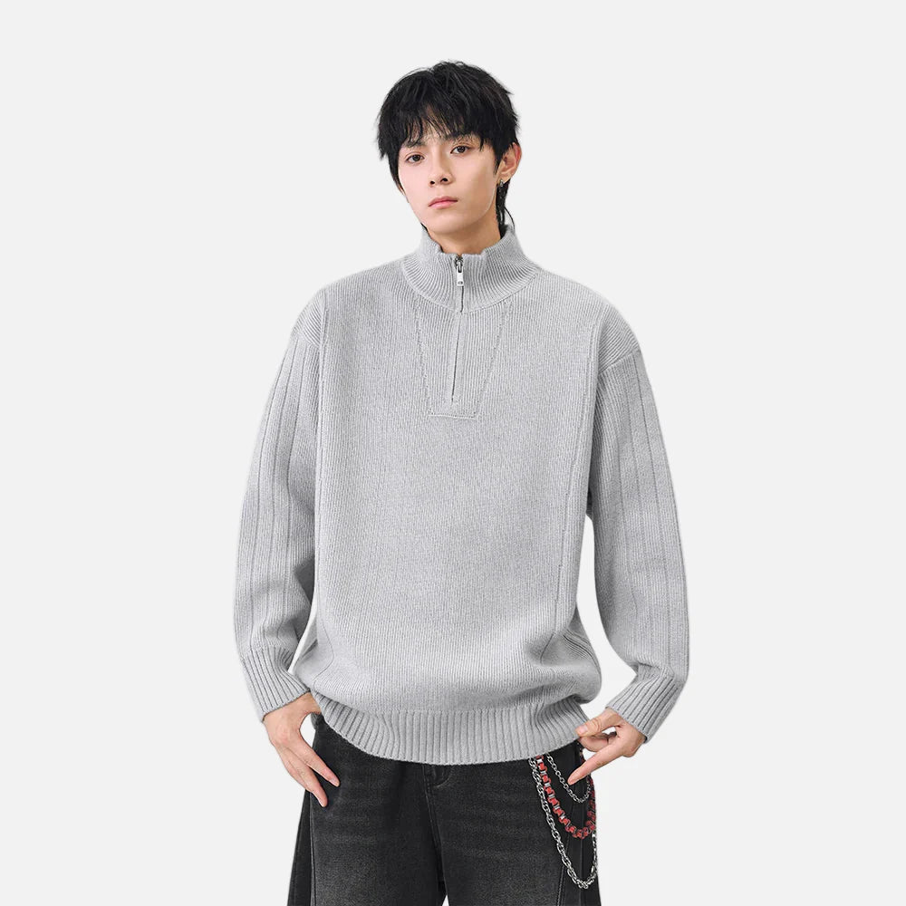 Gemütlicher, trendiger Rippstrickpullover mit Stehkragen