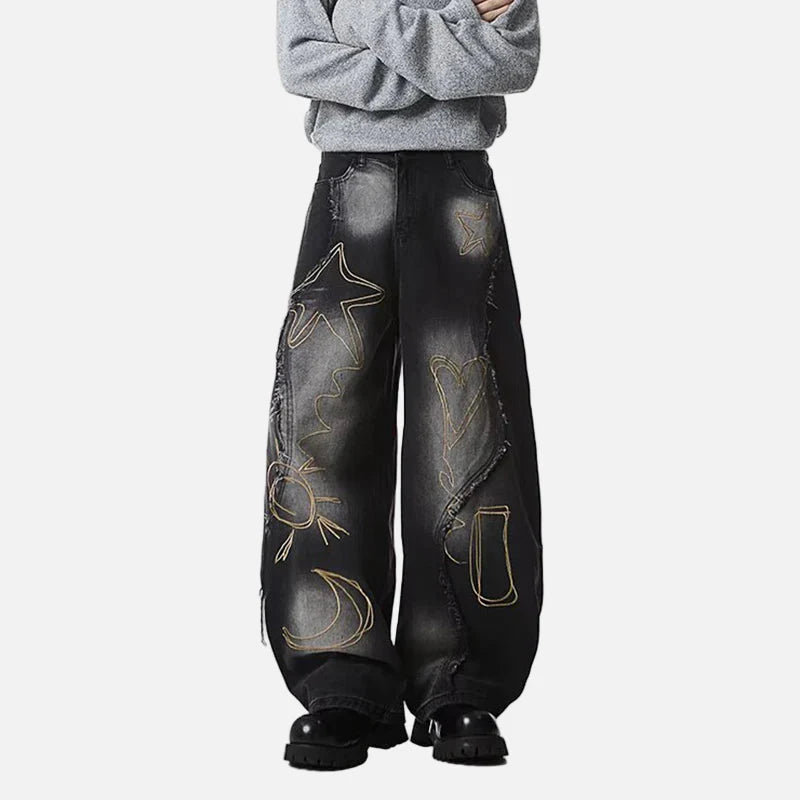 Strapazierfähige Patchwork-Jeans mit offener Kante
