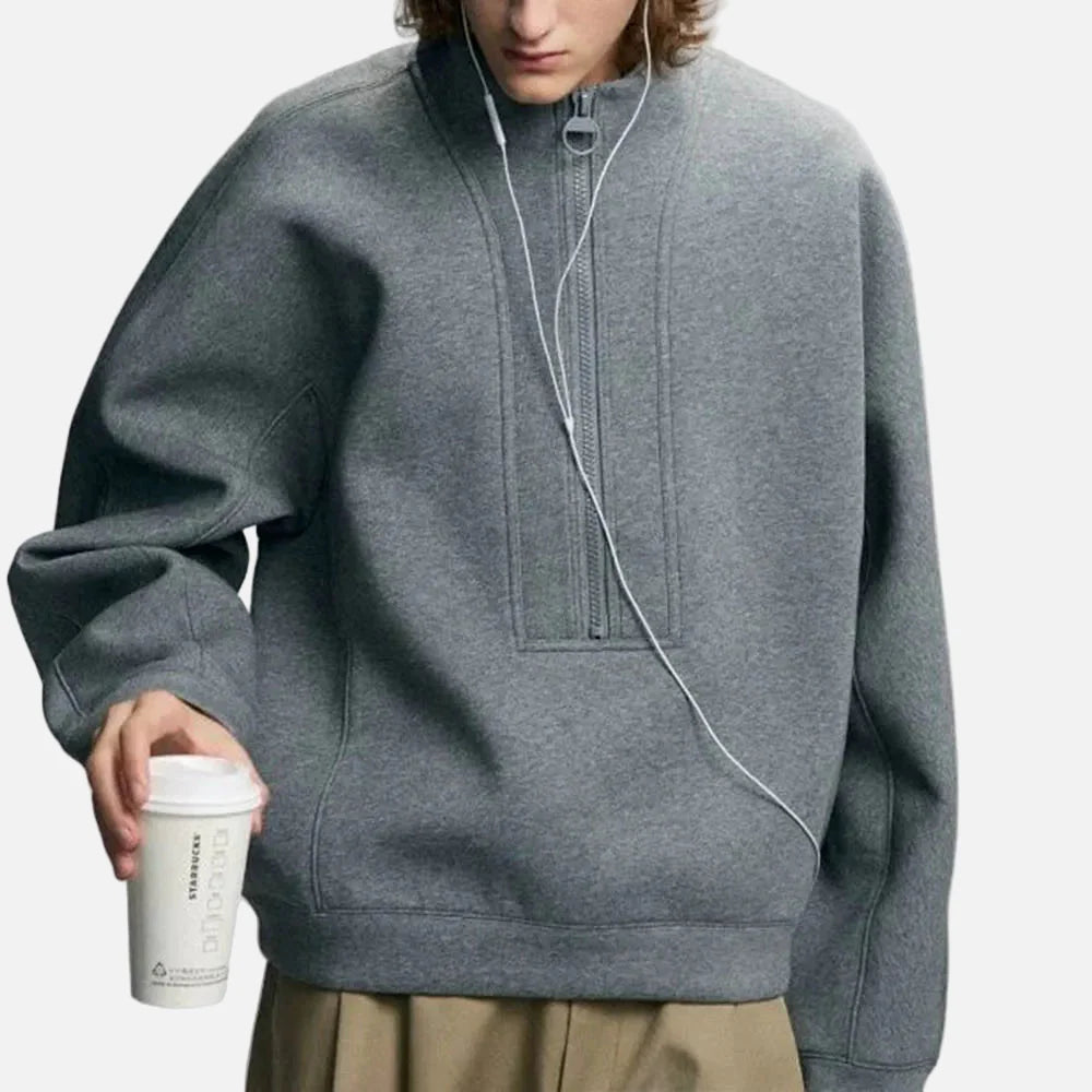 Langarm-Sweatshirt mit halbem Reißverschluss in Unifarbe
