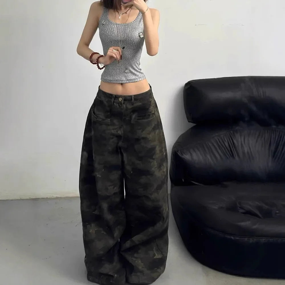 Retro-Jeans im amerikanischen Camouflage-Stil mit weitem Bein