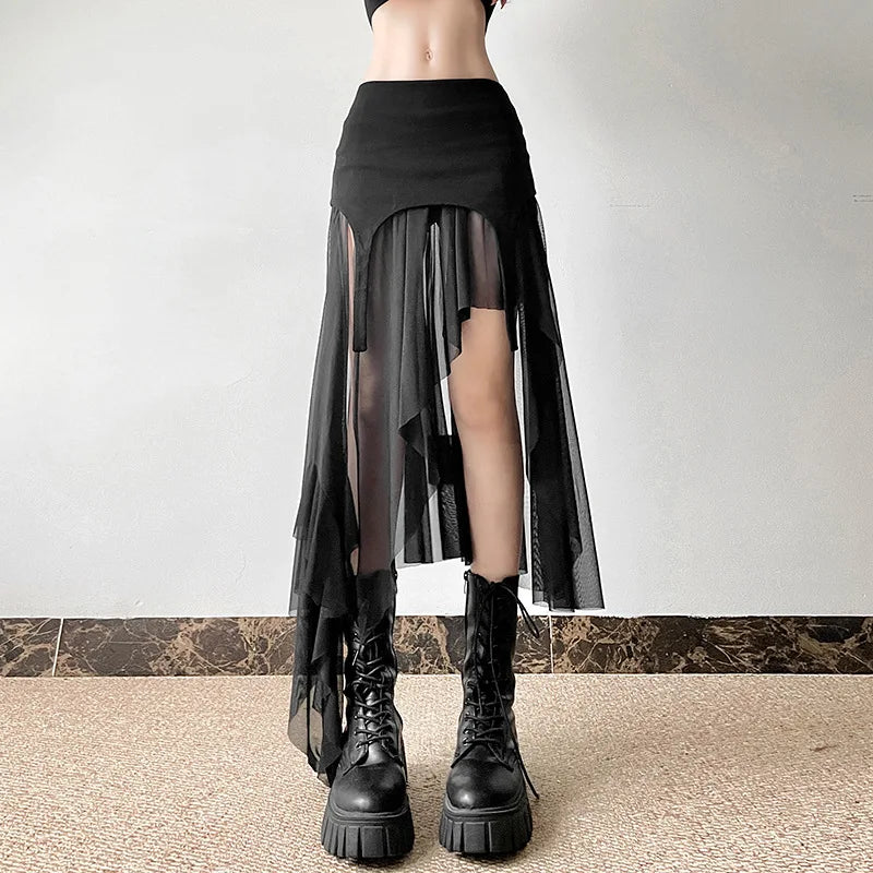 Gothic Cyber Y2K Rock mit unregelmäßigem Saum
