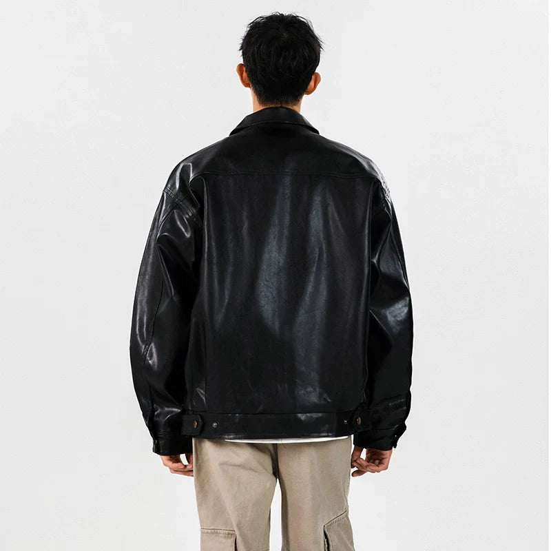 blouson aviateur en cuir coupe ample style vintage classique